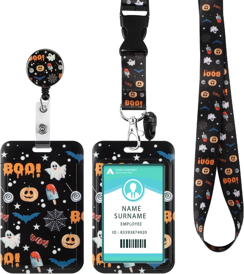 Hinsly ID Badge Holder with Lanyard Halloween Decoration Gifts, Retractable Badge Holders Reels with Lanyards Adjustable for Women Kids Teacher Nurses Doctor Student - Image 1